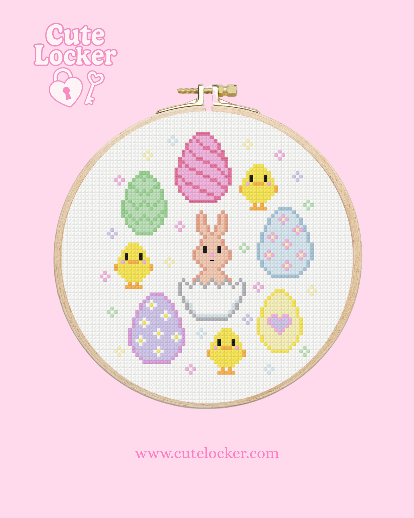 Spring Bunny & Eggs Cross Stitch Pattern | Easy Beginner Digital PDF